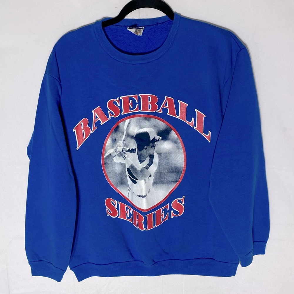 Vintage A.D. & Co. Blue Baseball Series Crew Neck Graphic Sweatshirt Streetwear